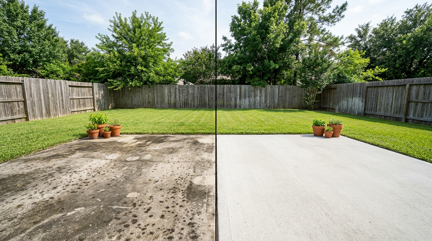 Backyard Patio: before and after pressure washing